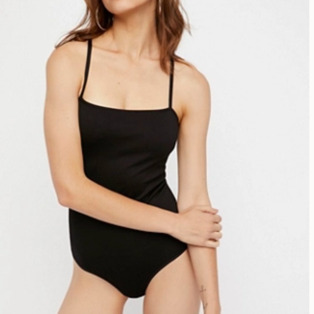 Free people square neck black bodysuit XS
